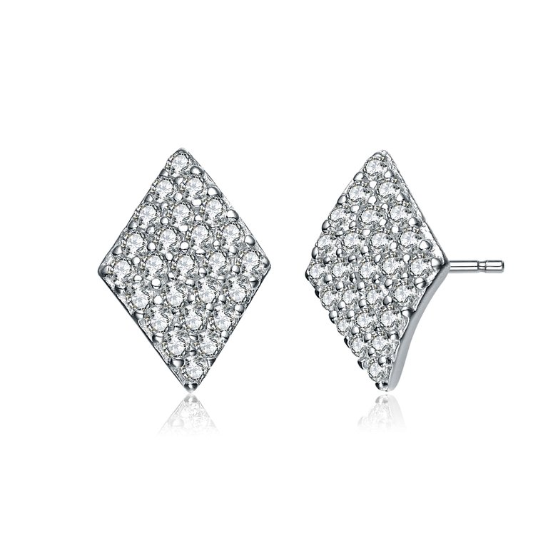 Genevive Sterling Silver Cubic Zirconia Kite Stud Earrings - White