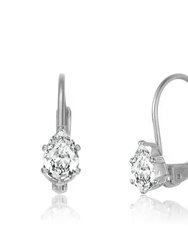 Genevive Sterling Silver Cubic Zirconia Leverback Drop Earrings - White