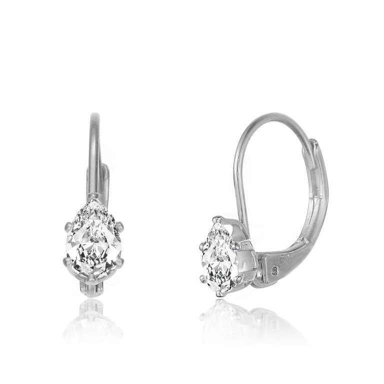 Genevive Sterling Silver Cubic Zirconia Leverback Drop Earrings - White