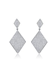GENEVIVE Sterling Silver Cubic Zirconia Pave Drop Earrings - White