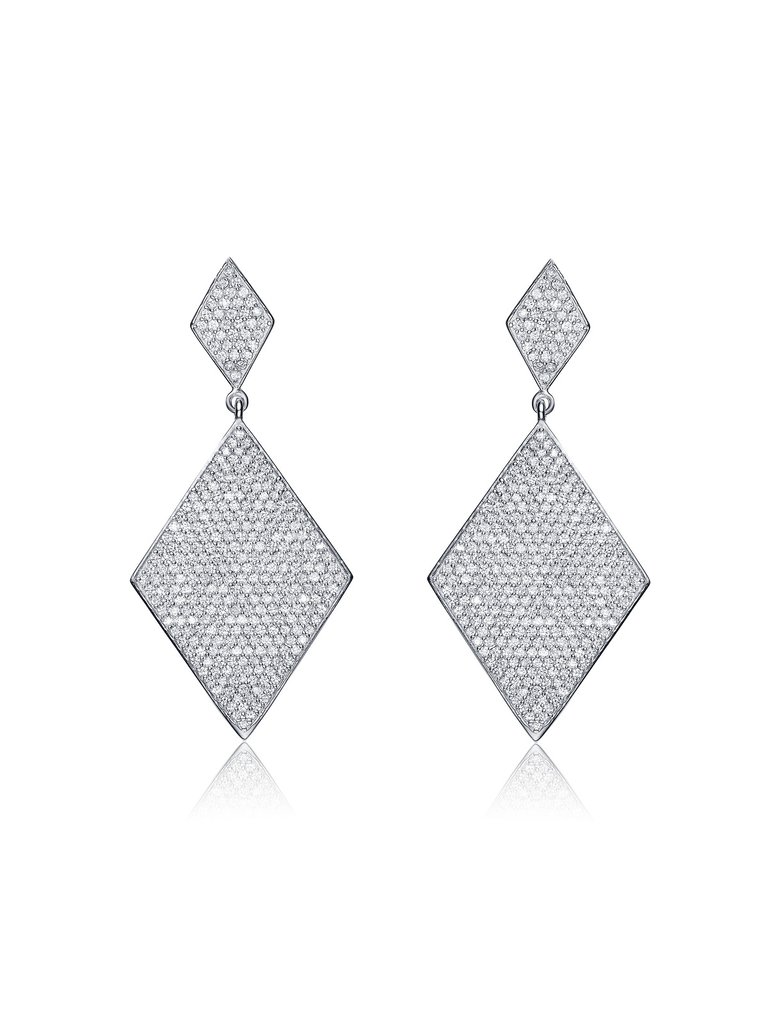 GENEVIVE Sterling Silver Cubic Zirconia Pave Drop Earrings - White