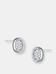Genevive Sterling Silver Cubic Zirconia Pave Oval Stud Earrings