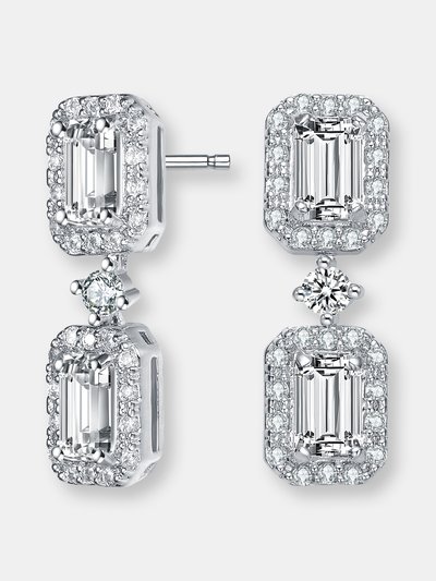 Genevive Genevive Sterling Silver Cubic Zirconia Rectangular Halo Drop Earrings product