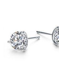 Genevive Sterling Silver Cubic Zirconia Solitaire Stud Earrings - White