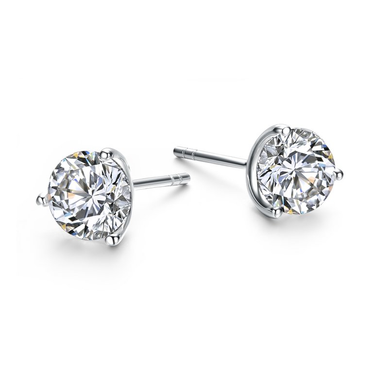 Genevive Sterling Silver Cubic Zirconia Solitaire Stud Earrings - White