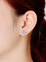 Genevive Sterling Silver Cubic Zirconia Solitaire Stud Earrings