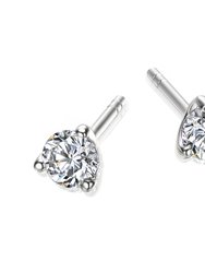 Genevive Sterling Silver Cubic Zirconia Solitaire Stud Earrings - White