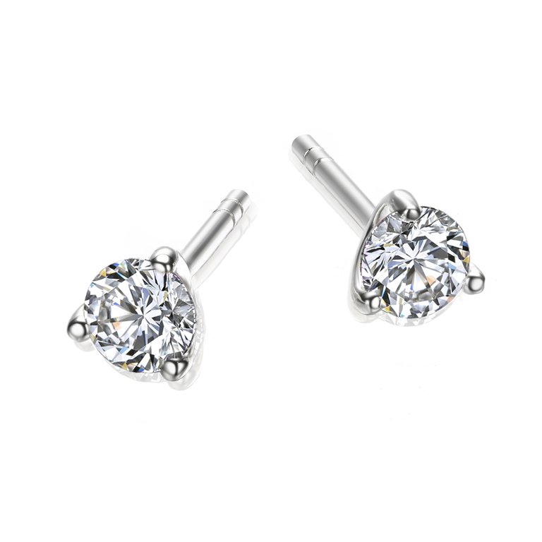 Genevive Sterling Silver Cubic Zirconia Solitaire Stud Earrings - White