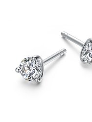 Genevive Sterling Silver Cubic Zirconia Solitaire Stud Earrings - White