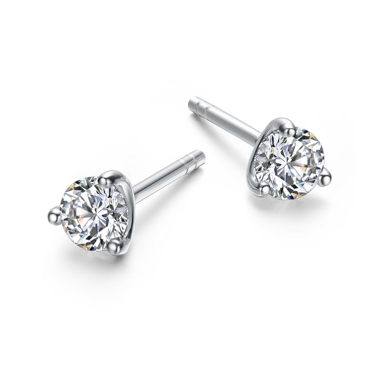 Genevive Sterling Silver Cubic Zirconia Solitaire Stud Earrings - White