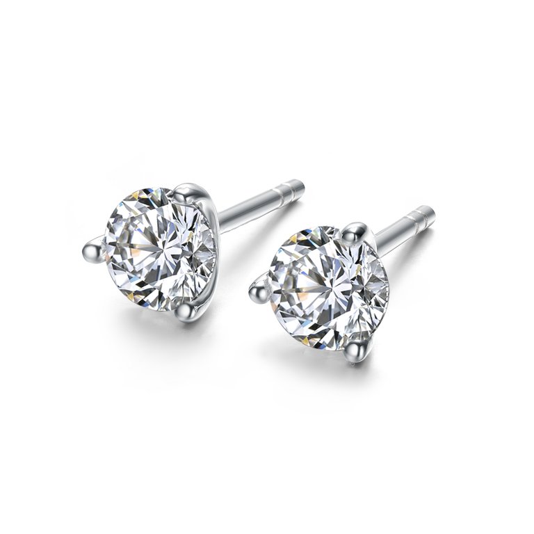 Genevive Sterling Silver Cubic Zirconia Solitaire Stud Earrings - White