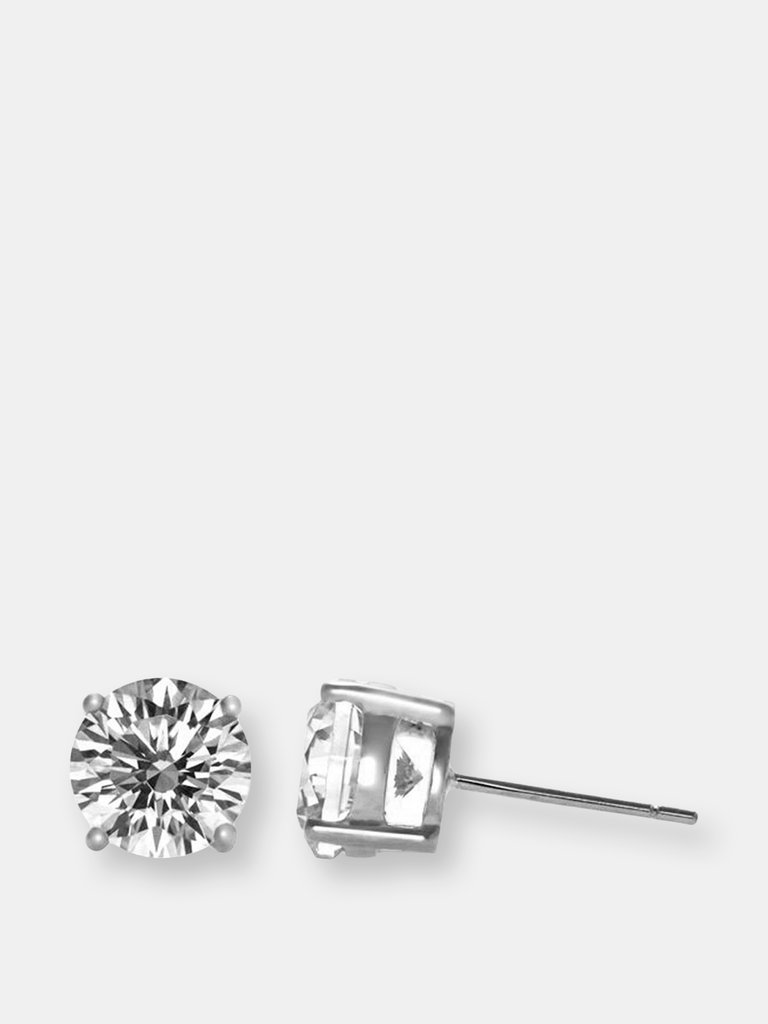 Genevive Sterling Silver Cubic Zirconia Solitaire Stud Earrings - Silver