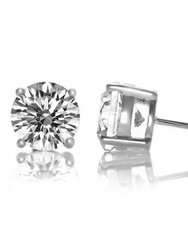 Genevive Sterling Silver Cubic Zirconia Solitaire Stud Earrings - White