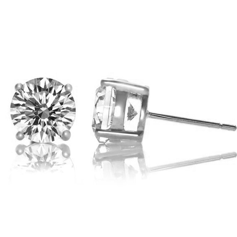 Genevive Sterling Silver Cubic Zirconia Solitaire Stud Earrings - White