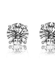 Genevive Sterling Silver Cubic Zirconia Solitaire Stud Earrings - White