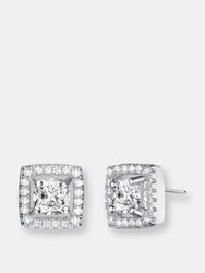 Genevive Sterling Silver Cubic Zirconia Square Halo Stud Earrings - Silver