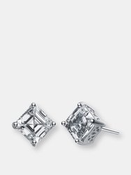 Genevive Sterling Silver Cubic Zirconia Square Stud Earrings - Silver