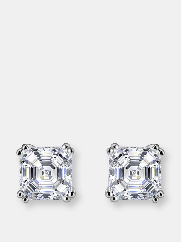 Genevive Sterling Silver Cubic Zirconia Square Stud Earrings - White