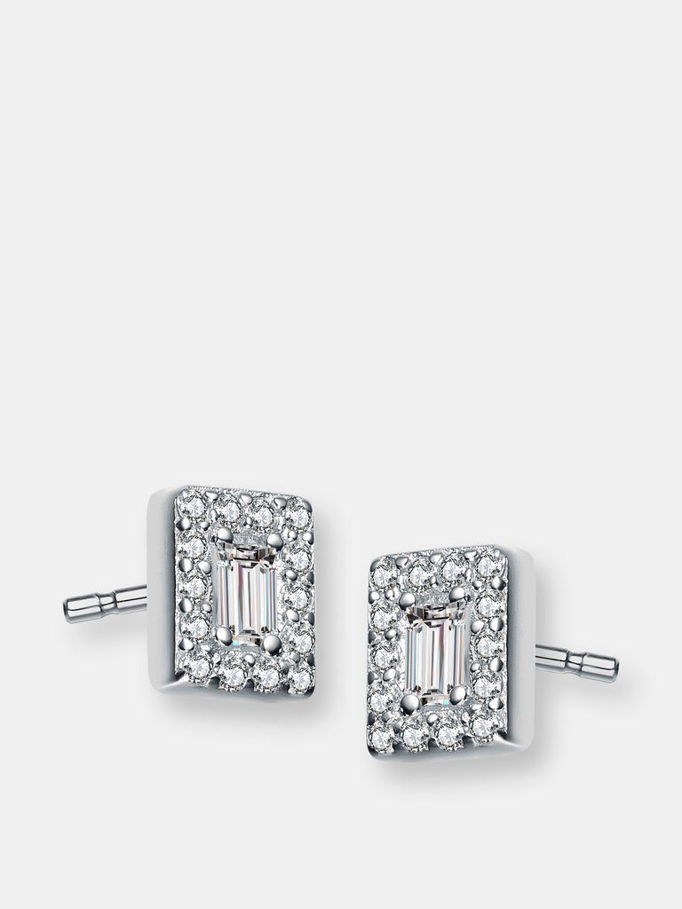 Genevive Sterling Silver Cubic Zirconia Square Stud Earrings