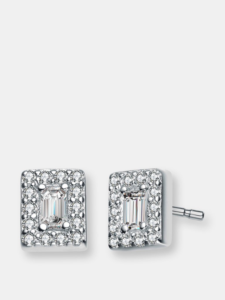 Genevive Sterling Silver Cubic Zirconia Square Stud Earrings - Silver