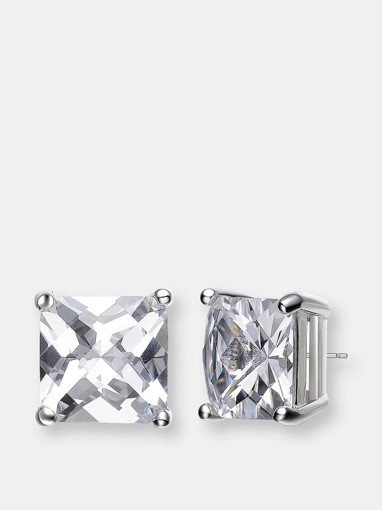 Genevive Sterling Silver Cubic Zirconia Square Stud Earrings - White