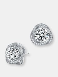 Genevive Sterling Silver Cubic Zirconia Swirl Halo Stud Earrings - Silver