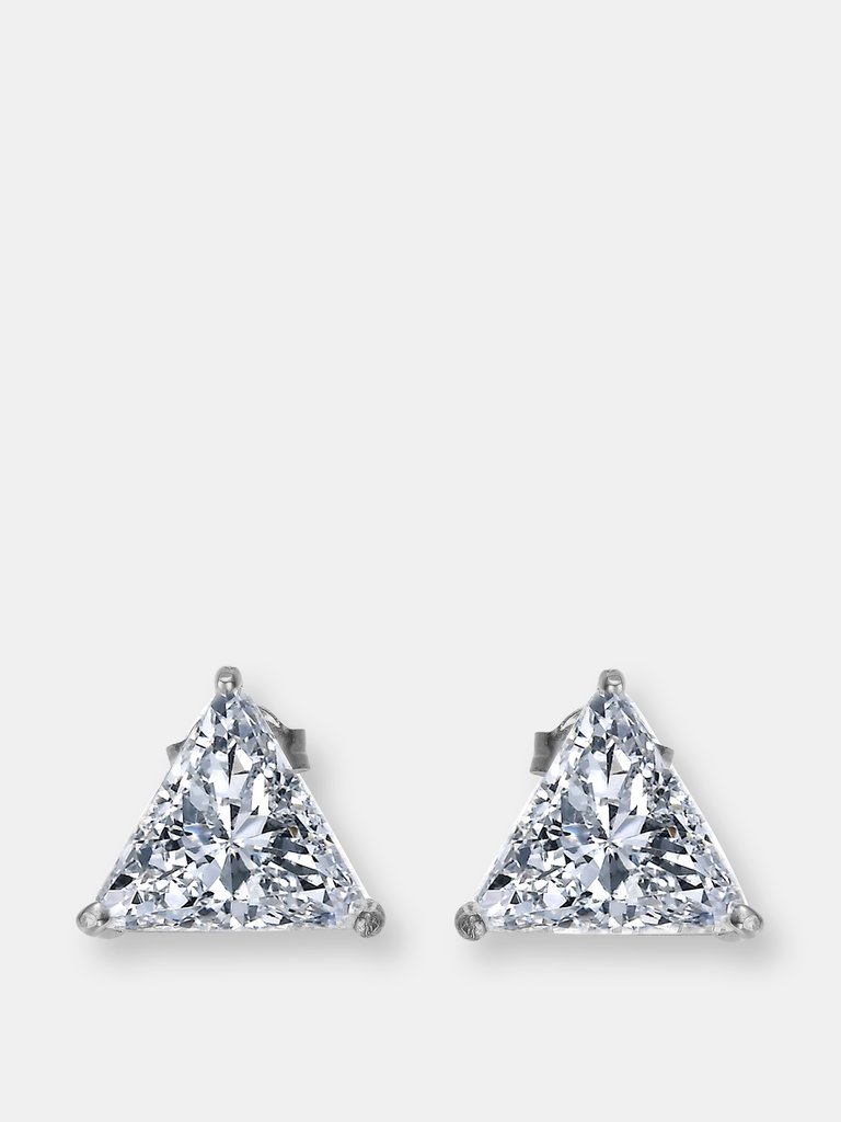 GENEVIVE Sterling Silver Cubic Zirconia Triangle Stud Earrings - White