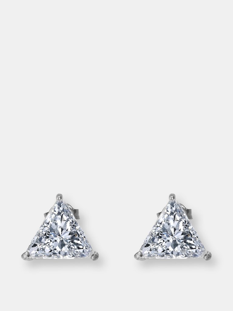 Genevive Sterling Silver Cubic Zirconia Triangle Stud Earrings - Silver