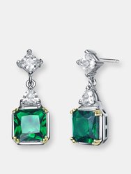 Genevive Sterling Silver Emerald Cubic Zirconia Drop Earrings - Green
