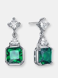 Genevive Sterling Silver Emerald Cubic Zirconia Drop Earrings