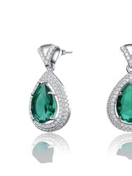 Genevive Sterling Silver Emerald Cubic Zirconia Teardrop Earrings