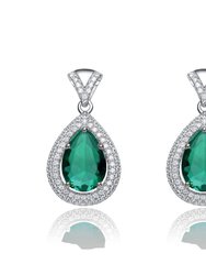 Genevive Sterling Silver Emerald Cubic Zirconia Teardrop Earrings - Green