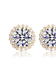 Genevive Sterling Silver Gold Plated Cubic Zirconia Button Stud Earrings - Gold