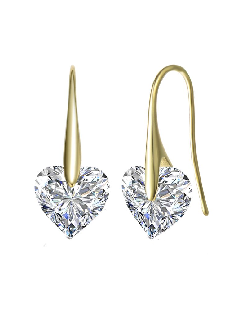 GENEVIVE Sterling Silver Gold Plated Cubic Zirconia Heart Hook Earrings - Gold