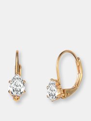 Genevive Sterling Silver Gold Plated Cubic Zirconia Leverback Drop Earrings - Gold