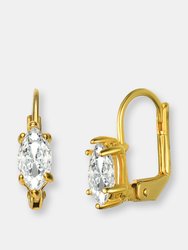 Genevive Sterling Silver Gold Plated Cubic Zirconia Leverback Drop Earrings - Gold