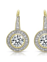 GENEVIVE Sterling Silver Gold Plated Cubic Zirconia Round Drop Earrings - Gold