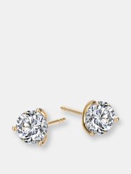 GENEVIVE Sterling Silver Gold Plated Cubic Zirconia Solitaire Stud Earrings - Gold