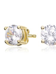 Genevive Sterling Silver Gold Plated Cubic Zirconia Solitaire Stud Earrings - Gold