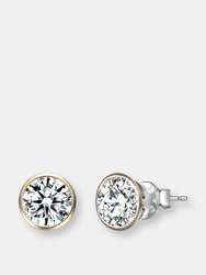 Genevive Sterling Silver Gold Plated Cubic Zirconia Stud Earrings - Gold