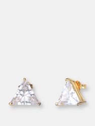 Genevive Sterling Silver Gold Plated Cubic Zirconia Triangle Earrings