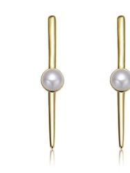 Genevive Sterling Silver Gold Plated Freshwater Pearl Bar Drop Earrings