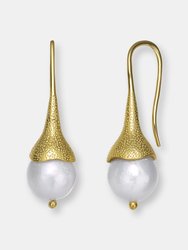 Genevive Sterling Silver Gold Plated Freshwater Pearl Hook Earrings - Gold