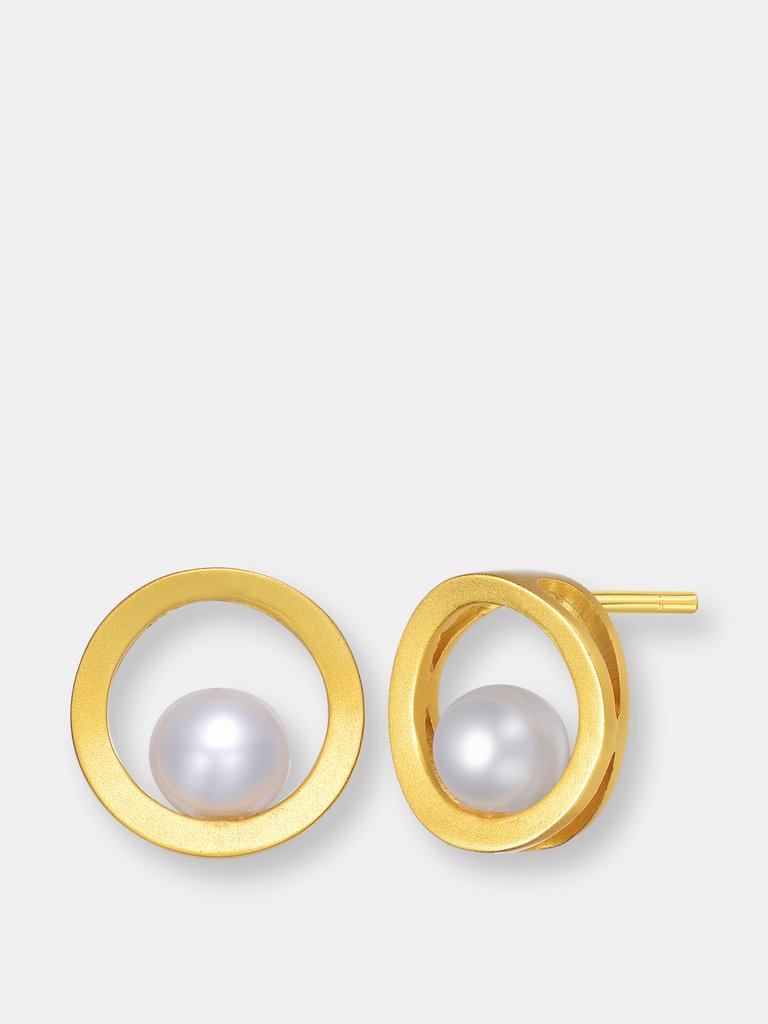 GENEVIVE Sterling Silver Gold Plated Freshwater Pearl Stud Earrings - Gold