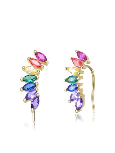 Genevive GENEVIVE Sterling Silver Gold Plated Multi Colored Cubic Zirconia Floral Earrings product