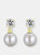 Genevive Sterling Silver Gold Plated Pearl and Cubic Zirconia Drop Earrings - Gold