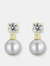 Genevive Sterling Silver Gold Plated Pearl and Cubic Zirconia Drop Earrings - Gold