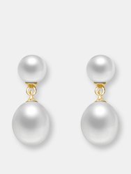 Genevive Sterling Silver Gold Plated White Pearl Drop Earrings - Gold
