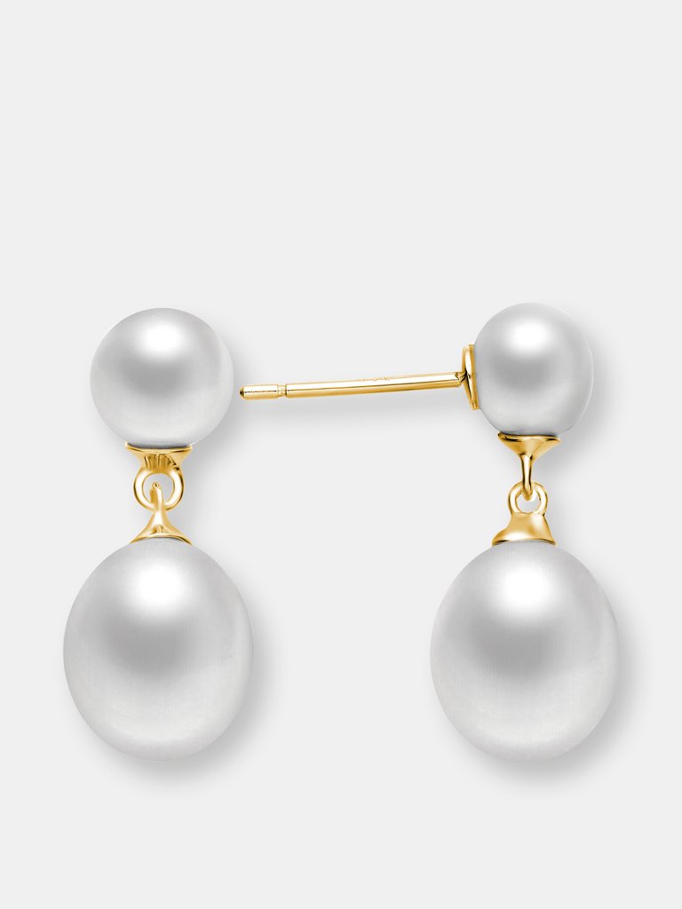 Genevive Sterling Silver Gold Plated White Pearl Drop Earrings