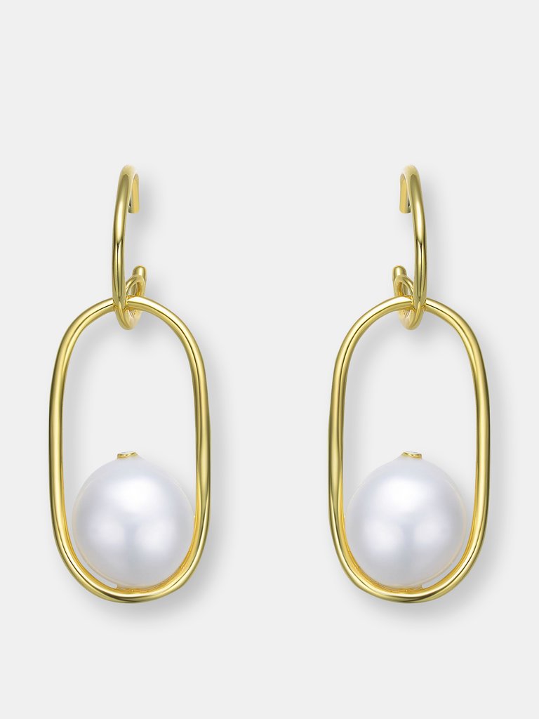 Genevive Sterling Silver Gold Plating Freshwater Pearl Dangling Earrings - Gold